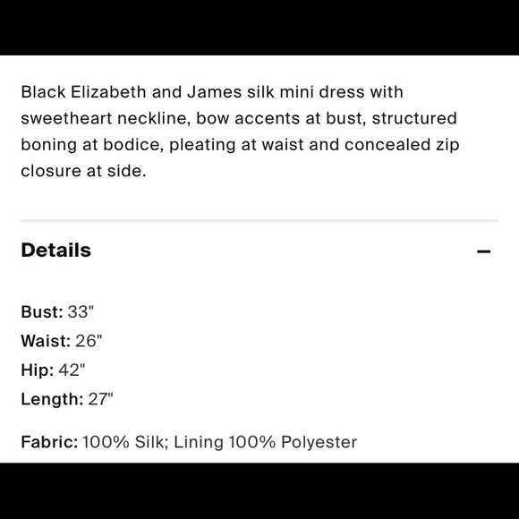 Black Elizabeth and James silk dress w/ bow accent - Picture 2 of 4